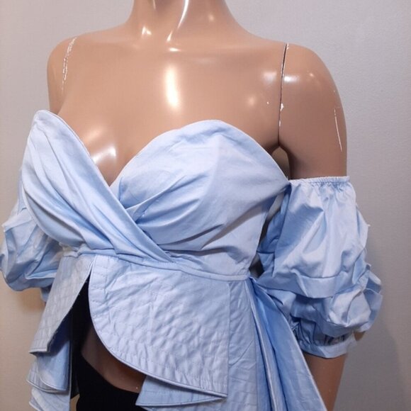 Style Mafia Cliona Top Strapless Off Shoulder Bardot Puff Sleeve Peplum Shirt - Picture 6 of 16